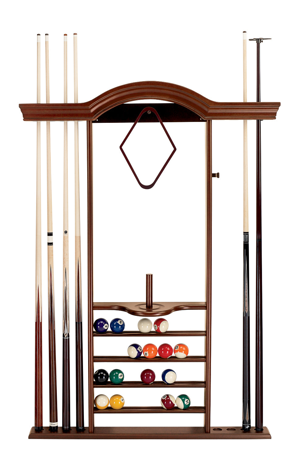 7-Cue Wall Rack with Bridge & Short Cue Clip | American Heritage