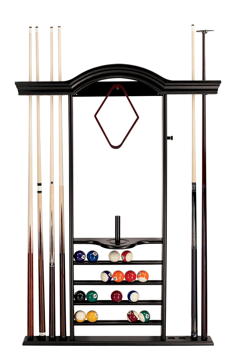 7-Cue Wall Rack with Bridge & Short Cue Clip | American Heritage